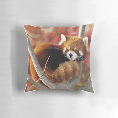 Fluffy red panda-themed throw pillow with a soft, plush design