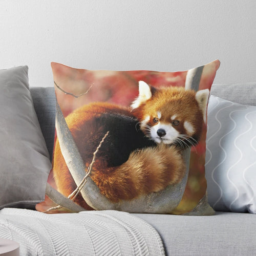 Fluffy red panda-themed throw pillow with a soft, plush design