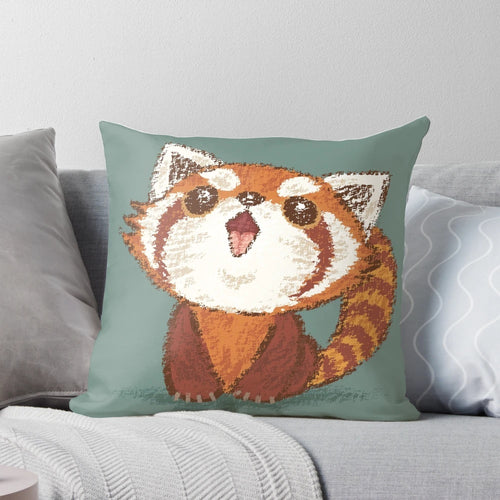 Cozy and Adorable Red Panda Throw Pillow Featuring a Cute, Handdrawn Design