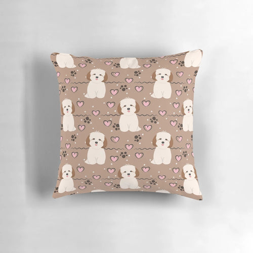 Soft, cuddly pillow featuring a cute red sable and white Lhasa Apso Shih Tzu dog design.