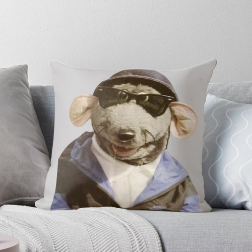 Soft and cuddly Roland the Rat plush pillow, featuring the iconic character's playful design.