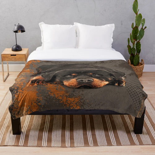 Cute Rottweiler plush blanket featuring a German Rottweiler dog