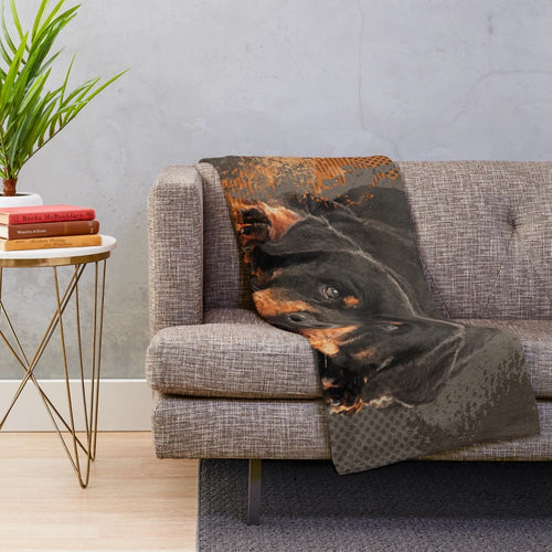 Cute Rottweiler plush blanket featuring a German Rottweiler dog