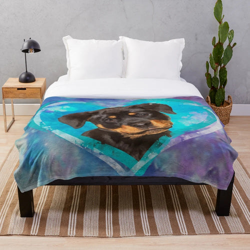 Rottweiler puppy plush blanket in watercolor style