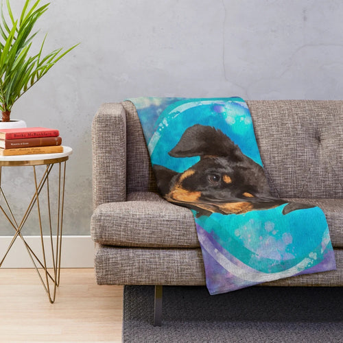 Rottweiler puppy plush blanket in watercolor style