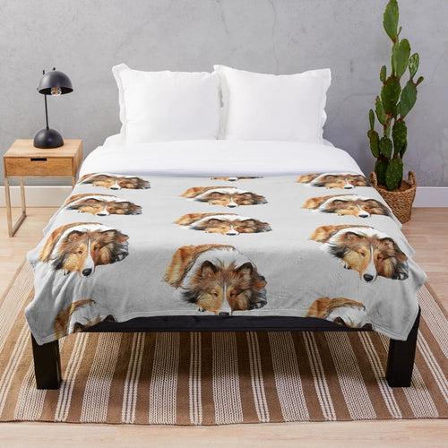 Rough collie dog illustration on a plush blanket