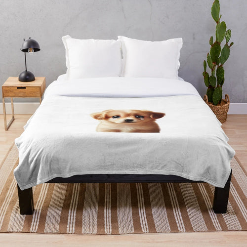 Cute crying puppy with big eyes plush blanket