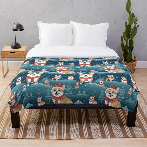 Cute Santa Corgi illustration on a plush blanket