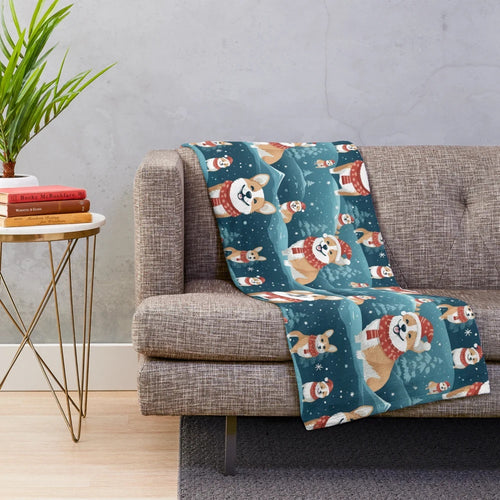 Cute Santa Corgi illustration on a plush blanket