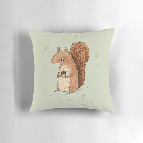 Soft, cuddly plush pillow featuring a cute squirrel design, perfect for fall and winter home accents.