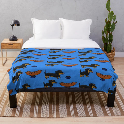 Funny sausage dog plush blanket with a cute cartoon design