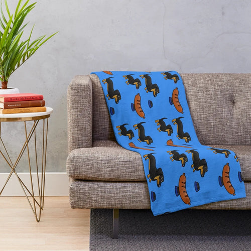 Funny sausage dog plush blanket with a cute cartoon design