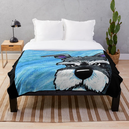 Schnauzer dog cartoon art plush blanket
