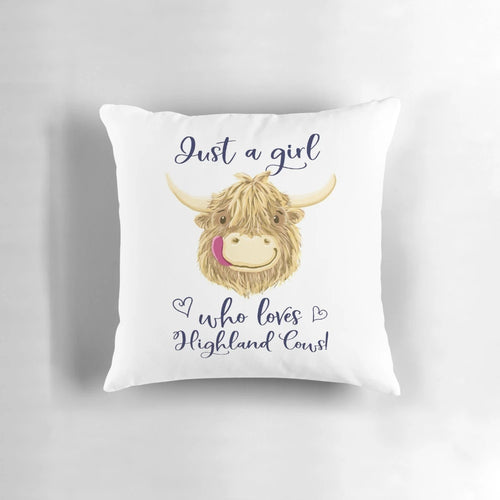 Cozy black and white pillow featuring a charming Scottish Highland cow illustration