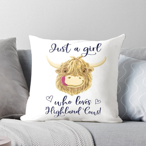 Cozy black and white pillow featuring a charming Scottish Highland cow illustration
