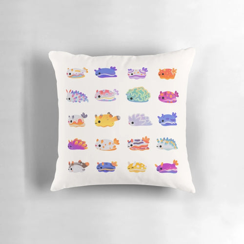Colorful pillow featuring a bright and cheerful sea slug or nudibranch design