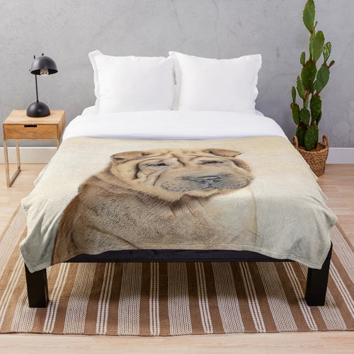 Shar Pei Plush Blanket with Cozy Dog Portrait