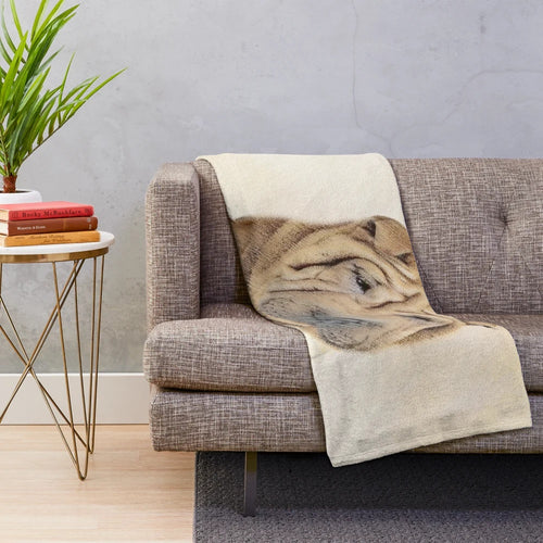 Shar Pei Plush Blanket with Cozy Dog Portrait