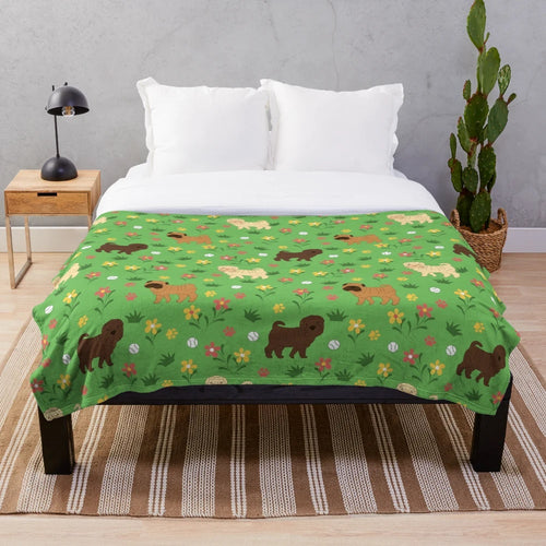 Shar Pei plush blanket with beautiful floral pattern