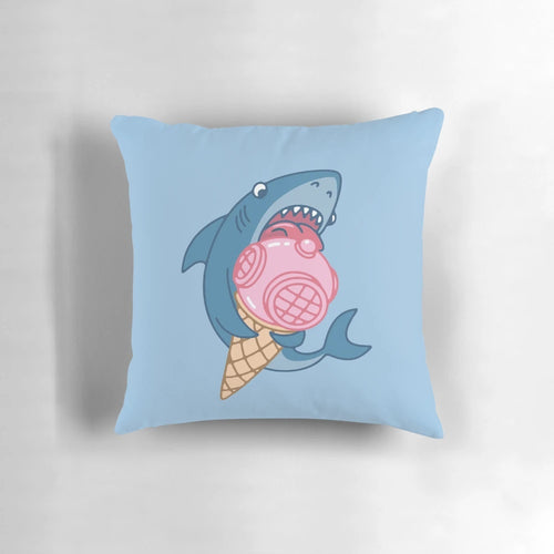 Cozy pillow featuring a cute shark and ice cream design, perfect for adding a touch of whimsy to your home.