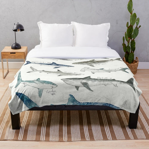 Sharks Plush Blanket with Various Shark Species