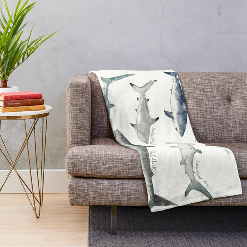 Sharks Plush Blanket with Various Shark Species