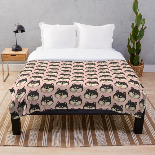Cute Shiba Inu face plush blanket