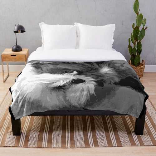 Shih Tzu dog plush blanket with cute, surprised expression