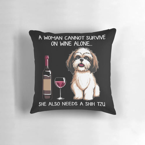 Shih Tzu dog breed themed decorative throw pillow with wine glass