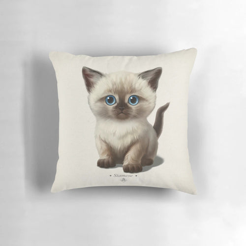 Soft, plush pillow featuring a cute Siamese kitten design