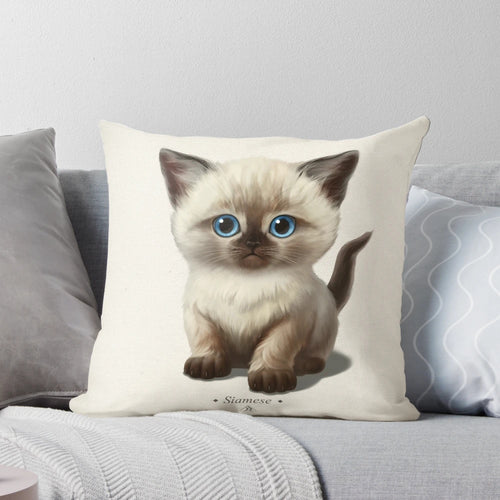 Soft, plush pillow featuring a cute Siamese kitten design