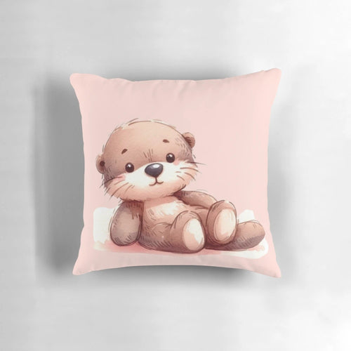 Soft, cuddly sleepy otter plush pillow in a neutral color palette, perfect for a child's bedroom or nursery.