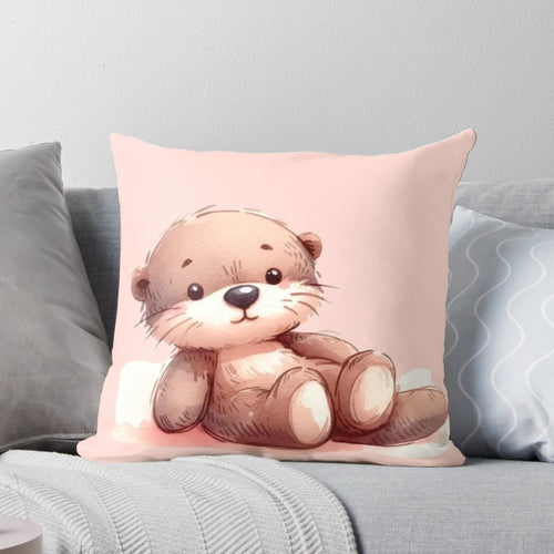 Soft, cuddly sleepy otter plush pillow in a neutral color palette, perfect for a child's bedroom or nursery.