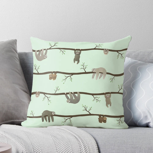 Soft and plush sloth pillow with a detailed wildlife pattern