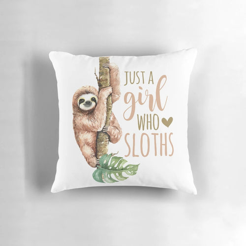 Watercolor illustration of a cute sloth on a decorative throw pillow