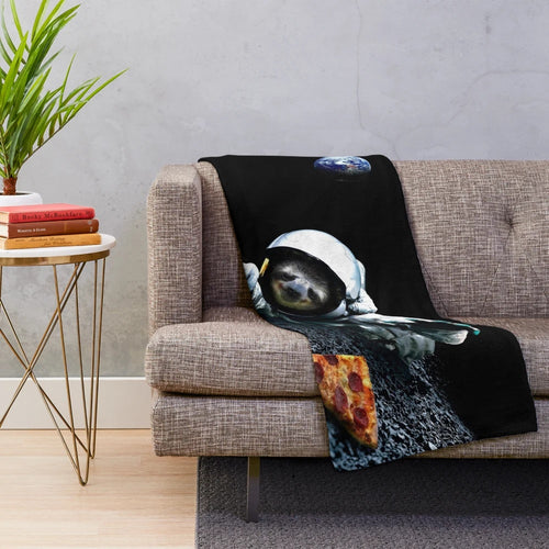 Slothstronaut plush blanket with pizza design for cozy space adventures