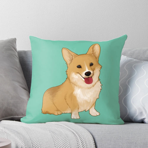 Cute smiling corgi dog graphic printed on a soft, plush throw pillow