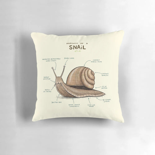 Soft, plush pillow featuring a detailed illustration of a snail's anatomy