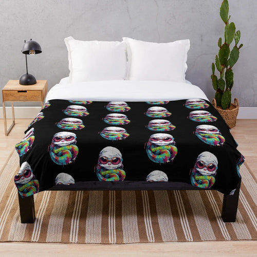 Soft and cuddly plush blanket featuring a playful snake wearing glasses and a hoodie