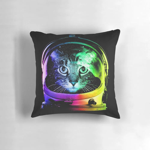 A fluffy cat wearing an astronaut suit, floating in outer space
