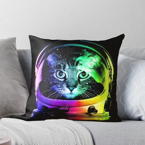 A fluffy cat wearing an astronaut suit, floating in outer space
