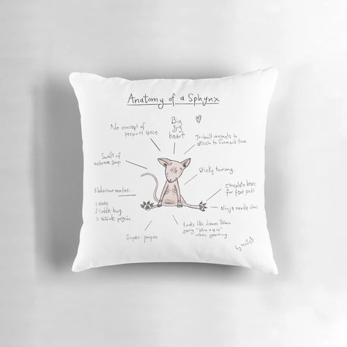 Decorative pillow featuring an illustration of a cute sphynx cat