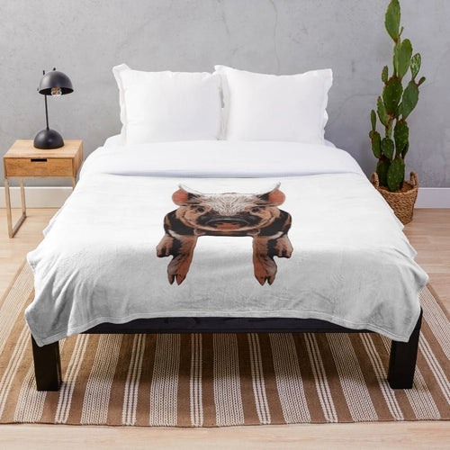 Spotted piglet plush blanket with adorable animal motifs