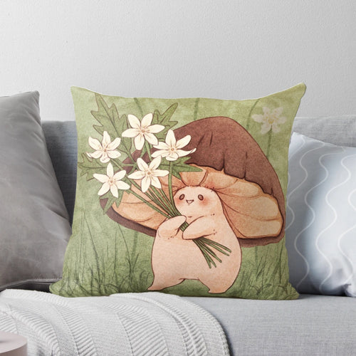 Vibrant spring flowers pillow with cottage core design