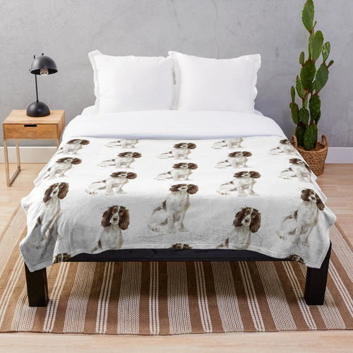 Springer Spaniel Plush Blanket with Watercolor Design