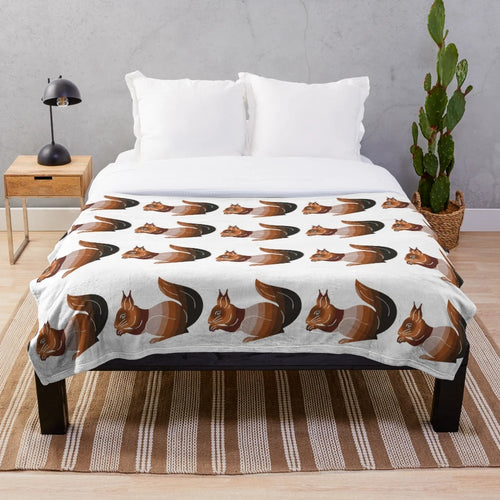 Squirrel plush blanket with colorful abstract art design