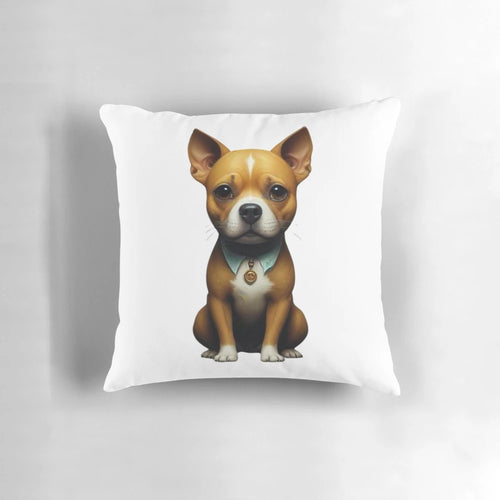 Charming Staffordshire Terrier dog portrait pillow with a gentleman's collar and medallion