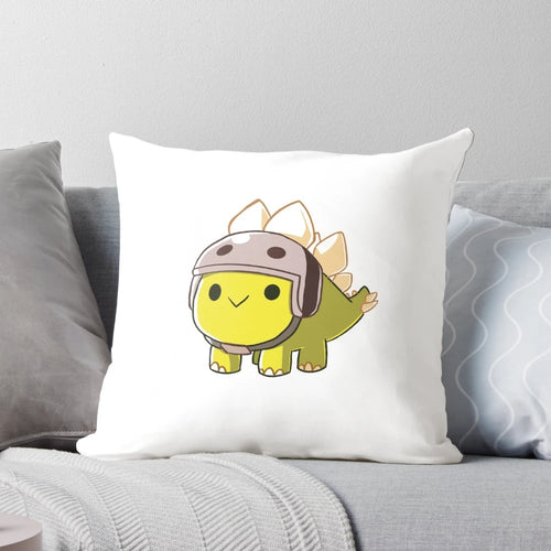 Soft and cuddly stegosaurus dinosaur-themed pillow with a cute helmet design