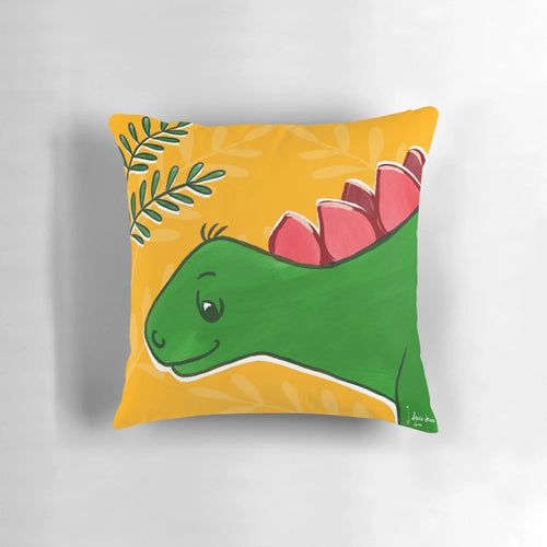 A soft, cuddly pillow in the shape of a stegosaurus dinosaur, perfect for children.