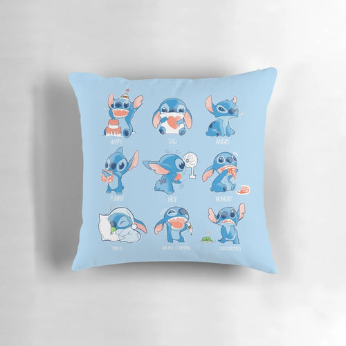Soft and cuddly Stitch-themed emoticon pillow with a sweet, chibi-inspired design.